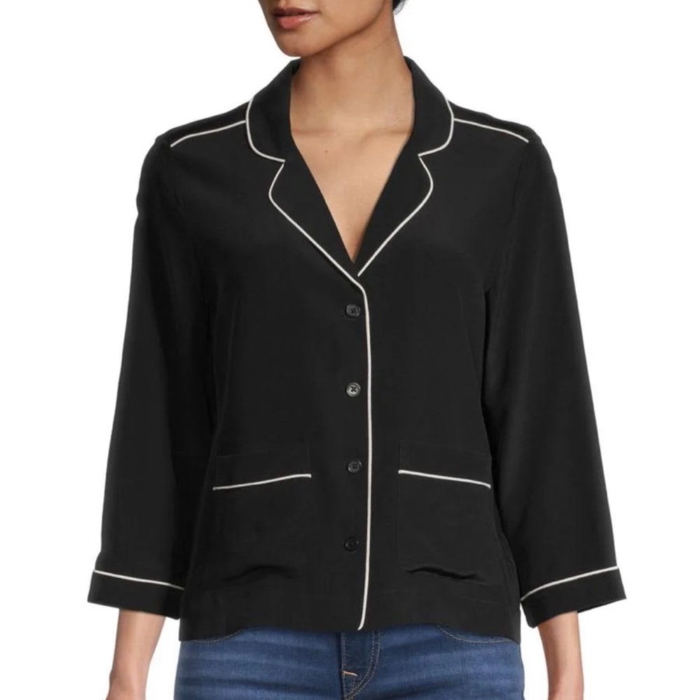 Equipment Merline Black Top with White Piping